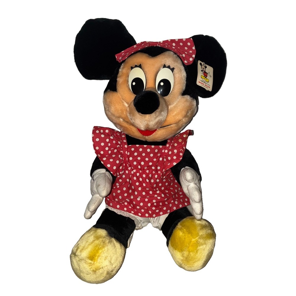 Vintage Disney World Minnie Mouse Plush Red Polka Dot Dress Korea 1987 16in